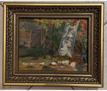 Зайцев Е.А "Золотой вечер", 1972г. Картон, масло. Размер 17х28 см. № 2742 (артикул №2742) - фото №1