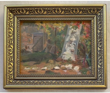 Зайцев Е.А "Золотой вечер", 1972г. Картон, масло. Размер 17х28 см. № 2742 (артикул №2742) - фото №2