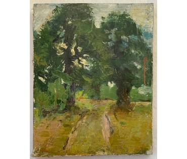 Зайцев Е.А "Дорога к лесу", 1963г. Холст, масло. Размер 31,5х25 см. № 2744 (артикул №2744) - фото №3