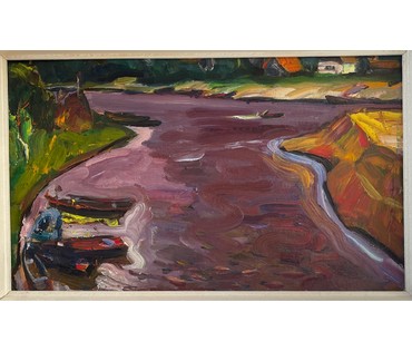 Залозный Н.Г "Над Припятью",1964г. Картон, масло. Размер. 35х57,5 см. № 2747 (артикул №2747) - фото №3