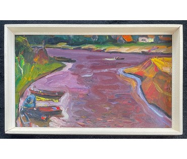 Залозный Н.Г "Над Припятью",1964г. Картон, масло. Размер. 35х57,5 см. № 2747 (артикул №2747) - фото №1