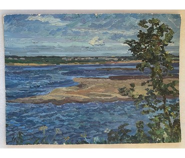 Попович М.И "На Мезени", 1977г. Картон, масло. Размер 48х35 см. № 2749 (артикул №2749) - фото №2