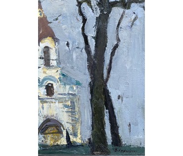 Хмелевский В.В "Церковь Марии Магдалины", 1994г. Холст, масло. Размер 33х40 см. № 2762 (артикул №2762) - фото №2