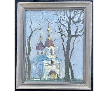 Хмелевский В.В "Церковь Марии Магдалины", 1994г. Холст, масло. Размер 33х40 см. № 2762 (артикул №2762) - фото №1