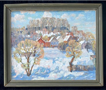 Ландарский Р.Е. Пейзаж, 1977г. Холст на картоне, масло. Размер 53х64 см. № 2767 (артикул №2767) - фото №1