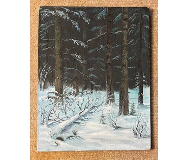 Риморович Э.Г "Зимой в лесу", 1997г. Холс, масло на картоне. Размер 53х26 см. № 2802 (артикул №2802) - фото №2