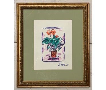 Щемелёв Л.Д. Бумага, фломастер. 1991г. Размер с рамой и паспарту 35,5х41,5 см. № 2812 (артикул №2812) - фото №1