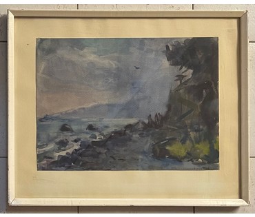 Красовский Е.Е. "Тёплый дождь", 1972г. Акварель. Размер 50,5х62,5 см. с родной рамой и паспарту. № 2837 (артикул №2837) - фото №3