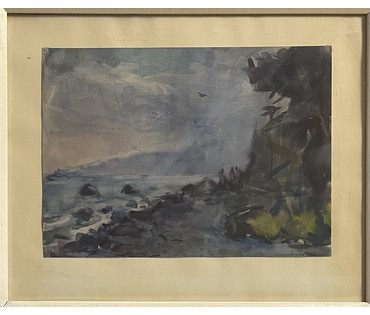 Красовский Е.Е. "Тёплый дождь", 1972г. Акварель. Размер 50,5х62,5 см. с родной рамой и паспарту. № 2837 (артикул №2837) - фото №2