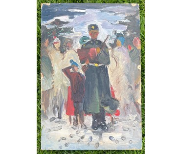 Стельмашонок В.И. "Присяга", 1967г. Картон, масло. Размер 35х23,5 см. № 2840 (артикул №2840) - фото №3
