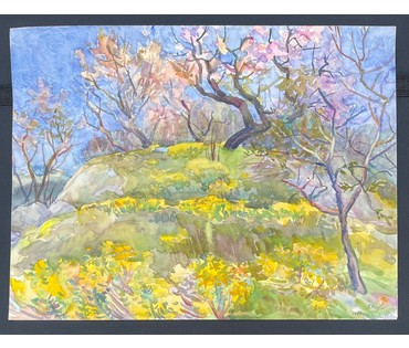 Доморад В.А "Весна в горах", 1987г., акварель. Размер 35,5х46,5 см. № 2842 (артикул №2842) - фото №2