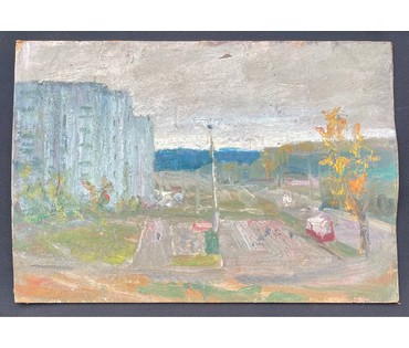 Рей И.П "Городская окраина. Минск", 1979г. Картон, масло.Размер 35х50 см. № 2844 (артикул №2844) - фото №2