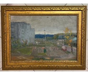 Рей И.П "Городская окраина. Минск", 1979г. Картон, масло.Размер 35х50 см. № 2844 (артикул №2844) - фото №1