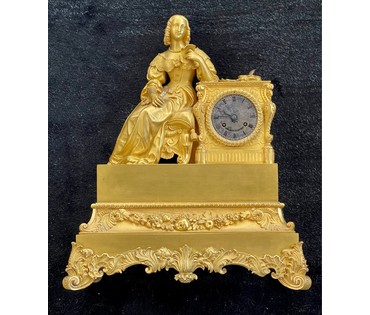 Часы каминные "Девушка, пишущая любовное письмо". Франция, 19 век. Бронза, золочение. Высота 46 см. № 2887 (артикул №2887) - фото №2