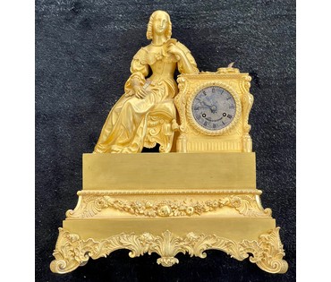 Часы каминные "Девушка, пишущая любовное письмо". Франция, 19 век. Бронза, золочение. Высота 46 см. № 2887 (артикул №2887) - фото №3