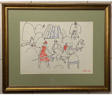 Щемелёв Л.Д. Бумага, фломастер. 1966г. Размер с рамой и паспарту 58х47 см. № 2889 (артикул №2889) - фото №1