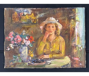 Юзвук В.С "Портрет в интерьере", 1971г. Холст, масло. Размер 57,5х77 см. № 2901 (артикул №2901) - фото №1