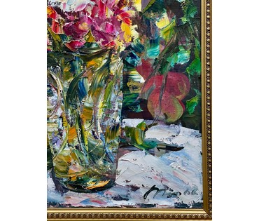 Ясюк В.И "Цветы". Холст, масло. Размер 60х45.5 см. С рамой 76х61 см. № 2911 (артикул №2911) - фото №3