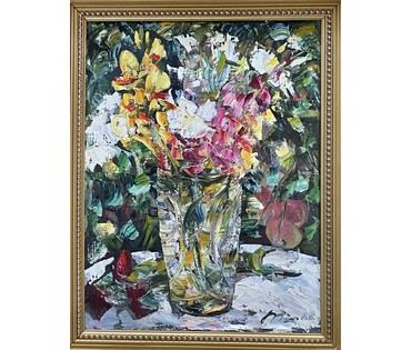 Ясюк В.И "Цветы". Холст, масло. Размер 60х45.5 см. С рамой 76х61 см. № 2911 (артикул №2911) - фото №2