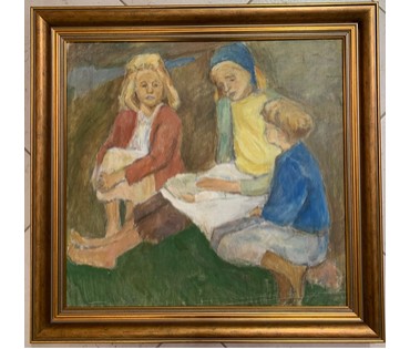 Волков А.В "За книгой", Холст, масло. Размер 46х47 см. № 2914 (артикул №2914) - фото №1