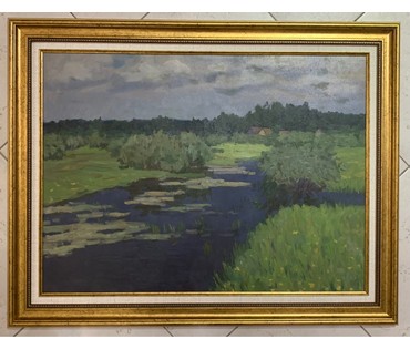 Кравцов В.П "Пейзаж с речкою", 1968г. Холст, масло. Размер 51х69 см. № 2915 (артикул №2915) - фото №1