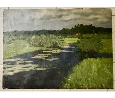 Кравцов В.П "Пейзаж с речкою", 1968г. Холст, масло. Размер 51х69 см. № 2915 (артикул №2915) - фото №3