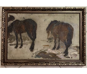 Крохалев П.С (Крохолев) "Лошади", 1960г. Холст, масло.Размер 32х51,5 см. № 2927 (артикул №2927) - фото №1