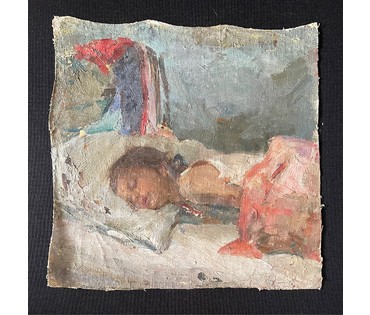Крохалев П.С (Крохолев) "Спящая",1956г. Холст, масло.Размер 30,5х31 см. № 2928 (артикул №2928) - фото №3