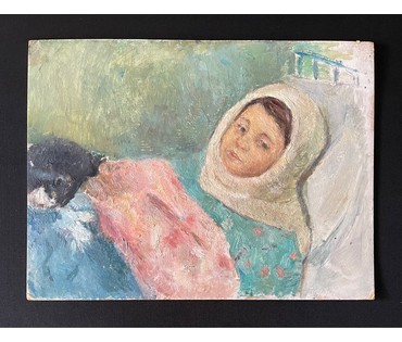 Волков А.В "Девочка", 1961г. Картон, масло. Размер 48х36 см. № 2931 (артикул №2931) - фото №2
