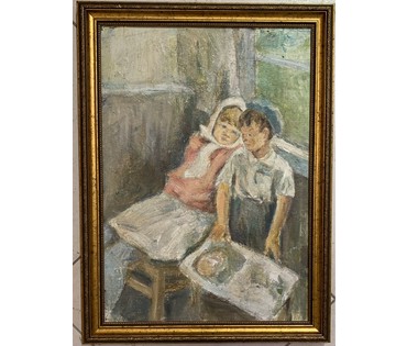 Волков А.В "Братик с сестричкой". Холст, масло. Размер 31х43 см. № 2932 (артикул №2932) - фото №1