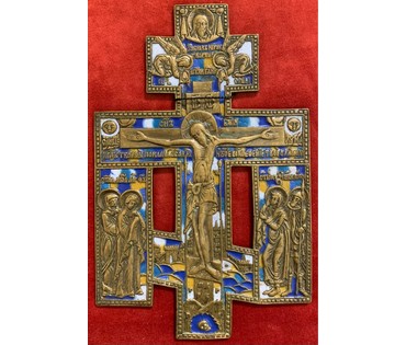Крест "Распятие", 19 век. Бронза, эмаль. Размер 14,8х22,7 см. № 2948 (артикул №2948) - фото №1