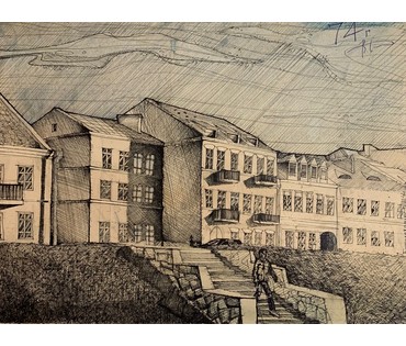 Богословский "Минск.Троицкое предместье", 1974г. Графика. Размер 39,5х29,5 см. С паспарту 56х46 см. № 2988 (артикул №2988) - фото №2