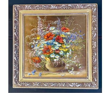 Гандыш Л.Б "Натюрморт с маками", 1994г. Холст, масло. Размер 50х50 см. № 2994 (артикул №2994) - фото №1