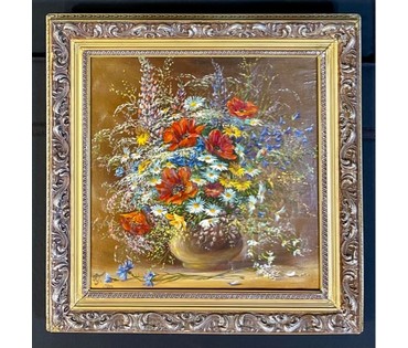 Гандыш Л.Б "Натюрморт с маками", 1994г. Холст, масло. Размер 50х50 см. № 2994 (артикул №2994) - фото №3