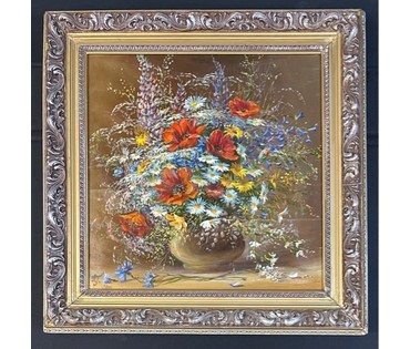 Гандыш Л.Б "Натюрморт с маками", 1994г. Холст, масло. Размер 50х50 см. № 2994 (артикул №2994) - фото №4