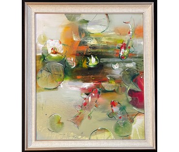 Гриневич Т.В "Карпы кои",2023г. Холст, масло. Размер 70х60 см. № 3000 (артикул №3000) - фото №1