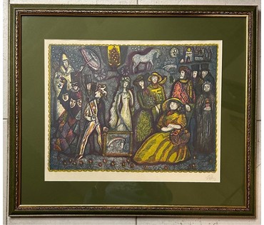 Рыжик Ю.М. Цветная линогравюра. 1981г. "Двенадцать пассажиров" Г.Х. Андерсен. Размер 40х50 см. № 3006 (артикул №3006) - фото №1