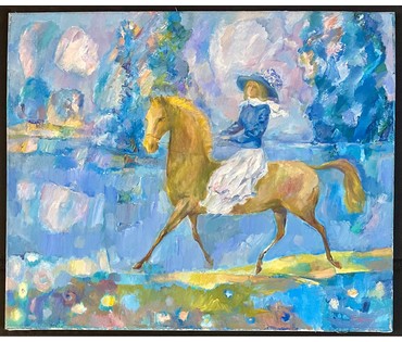 Жилин Е.И "Всадница", 1994г. Холст, масло. Размер 76х71 см. № 3031 (артикул №3031) - фото №1