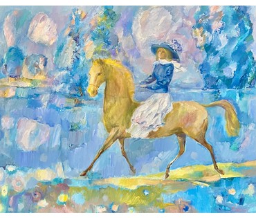 Жилин Е.И "Всадница", 1994г. Холст, масло. Размер 76х71 см. № 3031 (артикул №3031) - фото №2