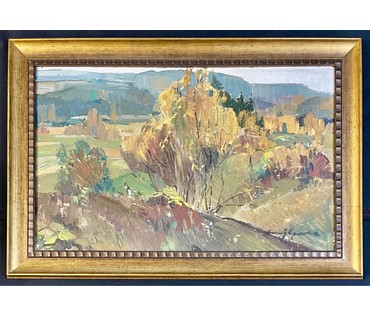 Цвирко В.К. Пейзаж, 1982г. Картон, масло. Размер 50х80 см. № 3037 Бронь (артикул №3037) - фото №2