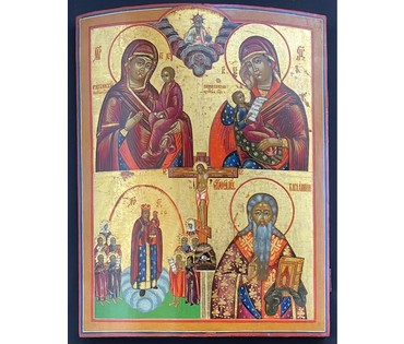Четырехчастник. Ветка. 19 век. Тихвинская Богоматерь. Утоли болезни. Всех скорбящих радость. Св. мученик Харлампий. Размер 53х42 см. № 3065 (артикул №3065) - фото №2