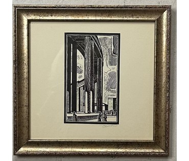 Асецкий Л.П "Каланада Акадэміі навук", линогравюра. Размер с рамой 24х25 см. № 3105 (артикул №3105) - фото №1