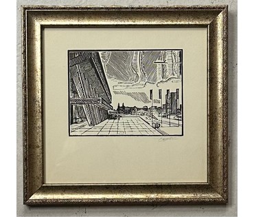 Асецкий Л.П "Ля палаца спорту", линогравюра. Размер 24х25 см. № 3106 (артикул №3106) - фото №1