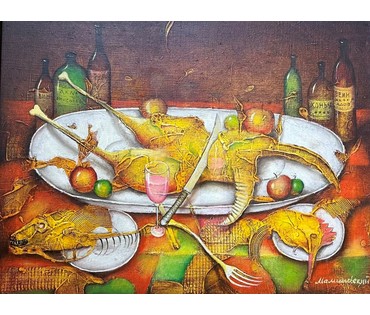 Каталожный Малишевский С.А "Праздничный ужин" или "Натюрморт с уткой",2013г. Холст, масло. Размер 76х61 см. с рамой, без 50х65 см.№ 3138 (артикул №3138) - фото №3