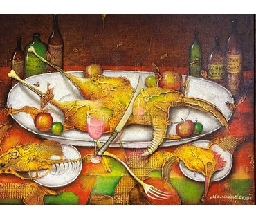 Каталожный Малишевский С.А "Праздничный ужин" или "Натюрморт с уткой",2013г. Холст, масло. Размер 76х61 см. с рамой, без 50х65 см.№ 3138 (артикул №3138) - фото №4