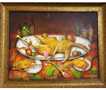 Каталожный Малишевский С.А "Праздничный ужин" или "Натюрморт с уткой",2013г. Холст, масло. Размер 76х61 см. с рамой, без 50х65 см.№ 3138 (артикул №3138) - фото №2