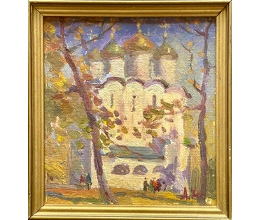 КОКТЕВ А.А. Картина "Пейзаж с церковью". Картон. Масло. Размер 23х25см. Наличие и стоимость уточняйте! (артикул №3144) - фото №1