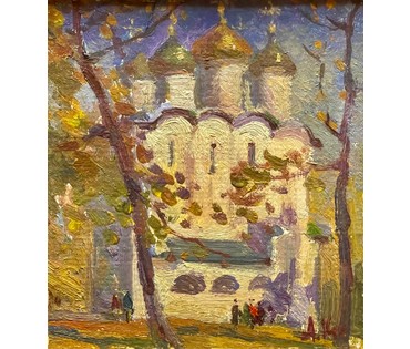 КОКТЕВ А.А. Картина "Пейзаж с церковью". Картон. Масло. Размер 23х25см. Наличие и стоимость уточняйте! (артикул №3144) - фото №2