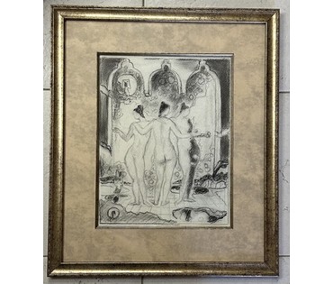 Кищенко А.М "Три грации", 1995г. Бумага, уголь. Размер 41.5х49 см. № 3156 (артикул №3156) - фото №1