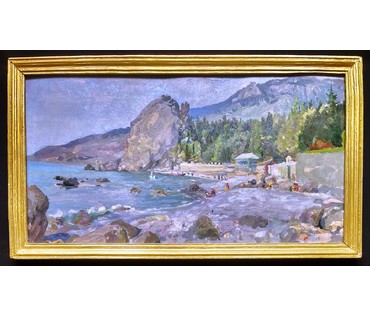 Бржозовский Г.Ф "Гурзуф.Артек". Картон, масло. Размер с родной рамой 42х75 см. № 3199 (артикул №3199) - фото №2